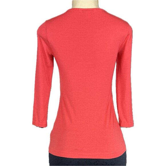 Banana Republic XS Orange V-Knotted Neckline Modal-Spandex Blend 3/4 Sleeve Top - Picture 4 of 5